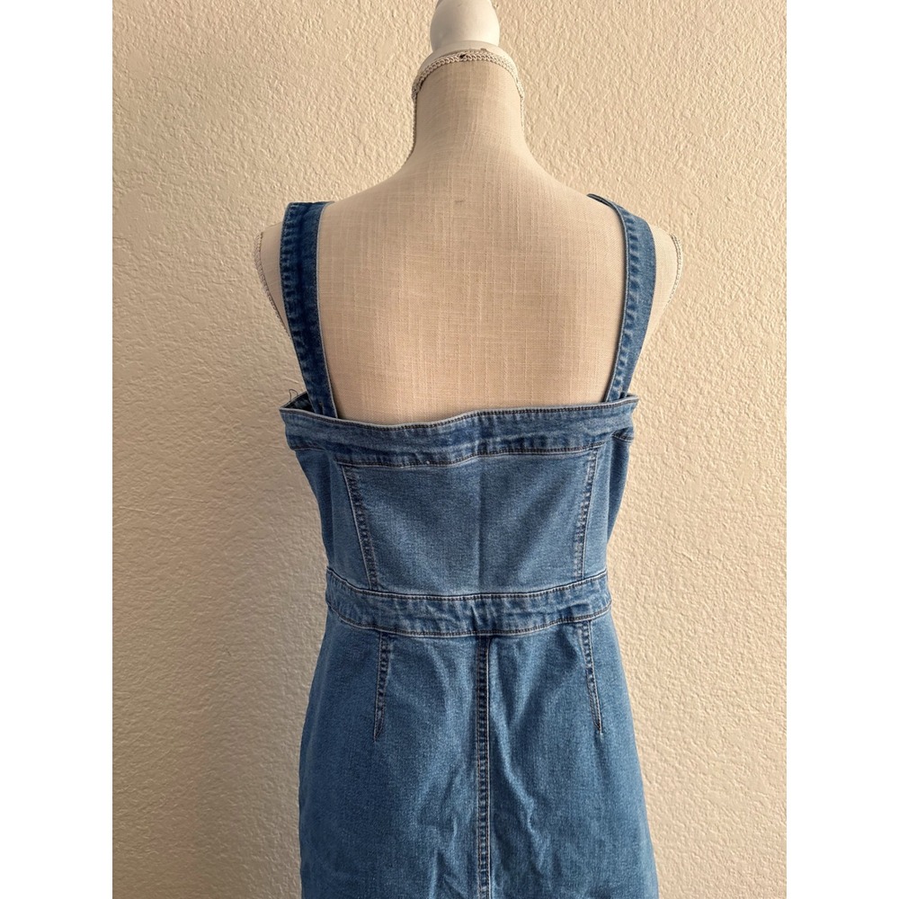Girl-ish Denim Pinafore Dress Large Button Down Medium Wash Sleeveless Midi - Picture 4 of 11